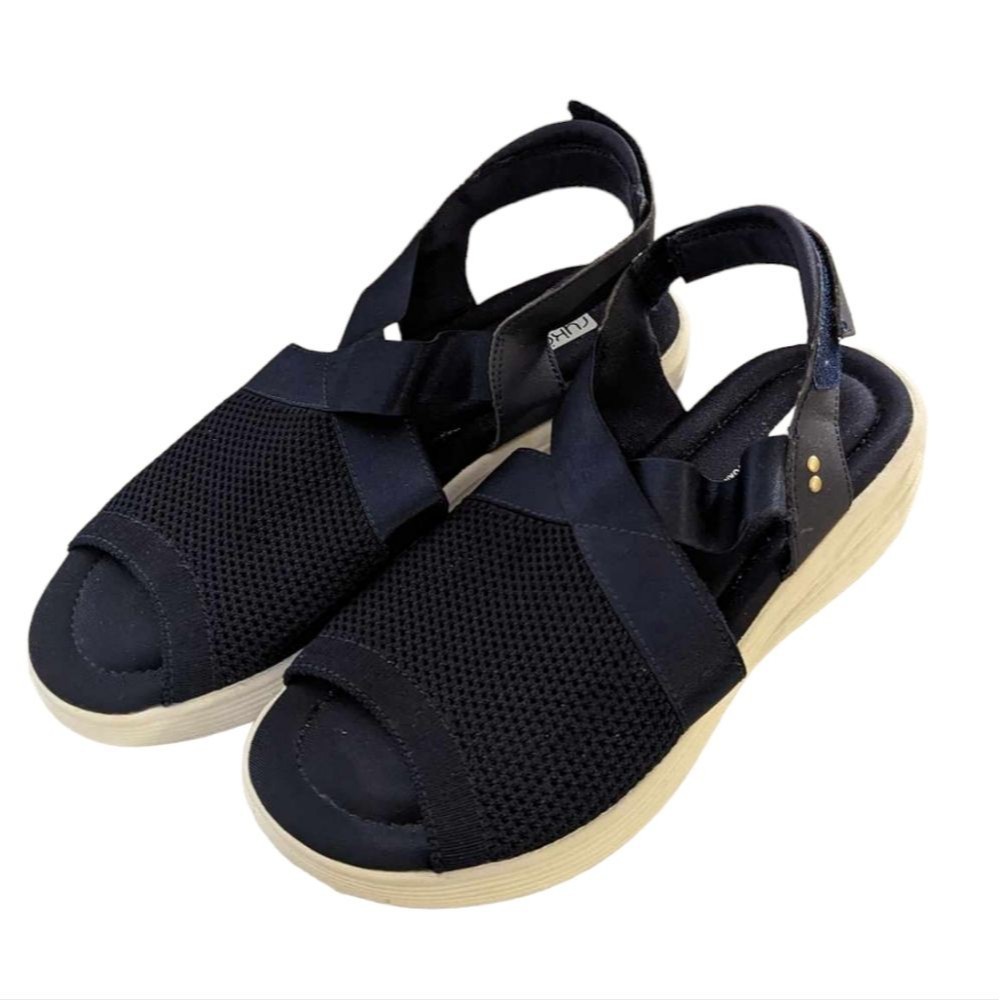 Ryka Blue and Cream Wedge Sandals